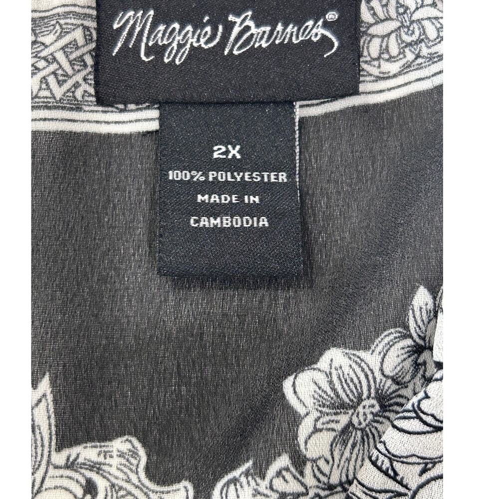 Maggie Barnes paisley black and white print button-up shirt, size 2X - Picture 7 of 8